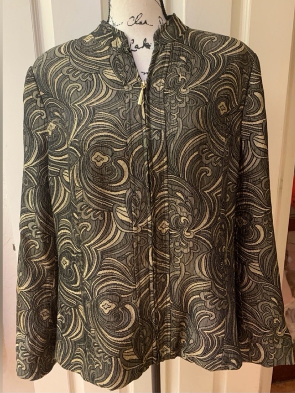 Allison Daley Olive and Cream Swirl Zip-Front Jacket